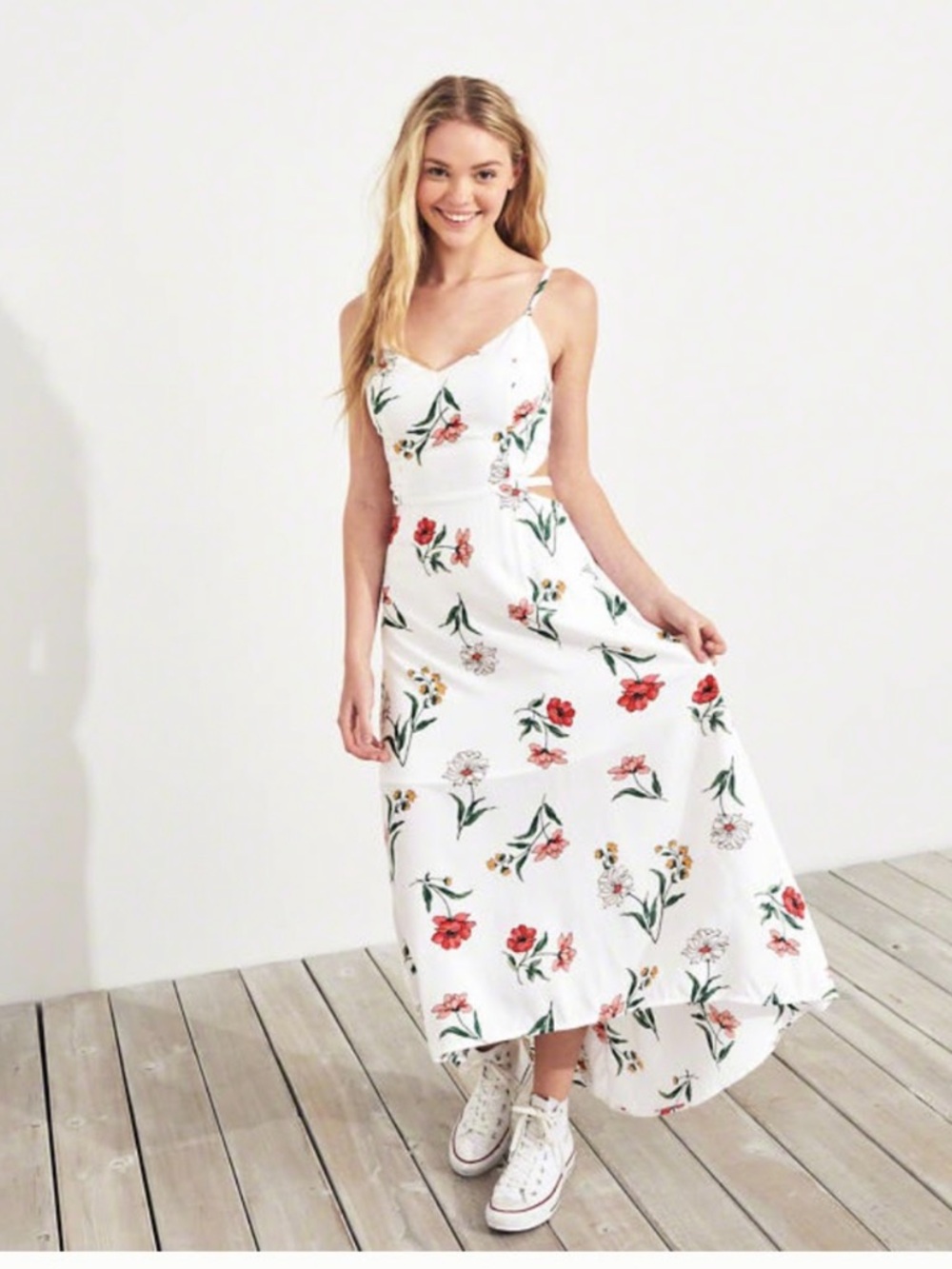 Hollister Like New Floral Maxi Dress with Side Cut Outs